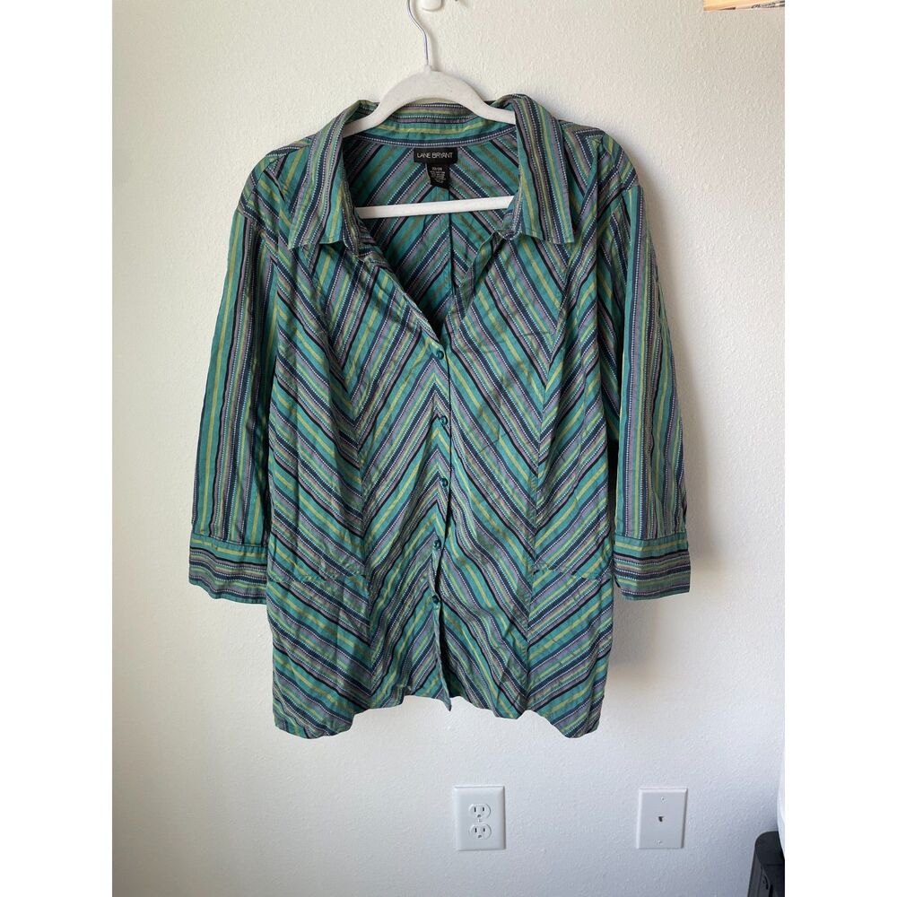 Office siren striped blouse 22 24 Lane Bryant chevron retro button top